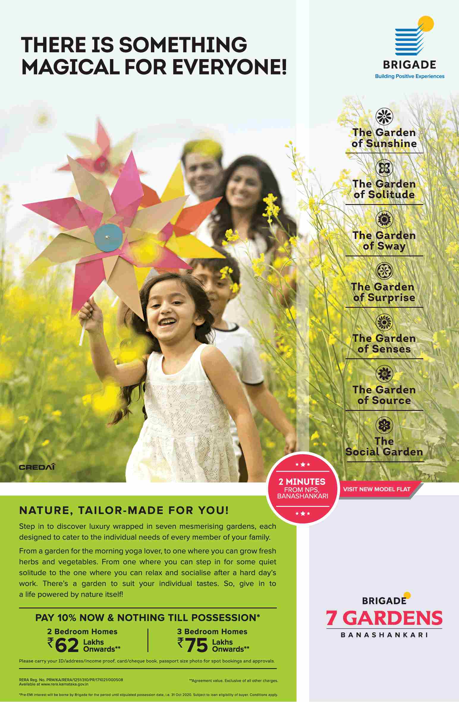 Pay 10% now and nothing till possession at Brigade 7 Gardens in Bangalore